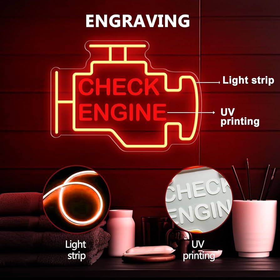 Check Engine Neon Sign, 15 * 11in Garage Led Neon Light